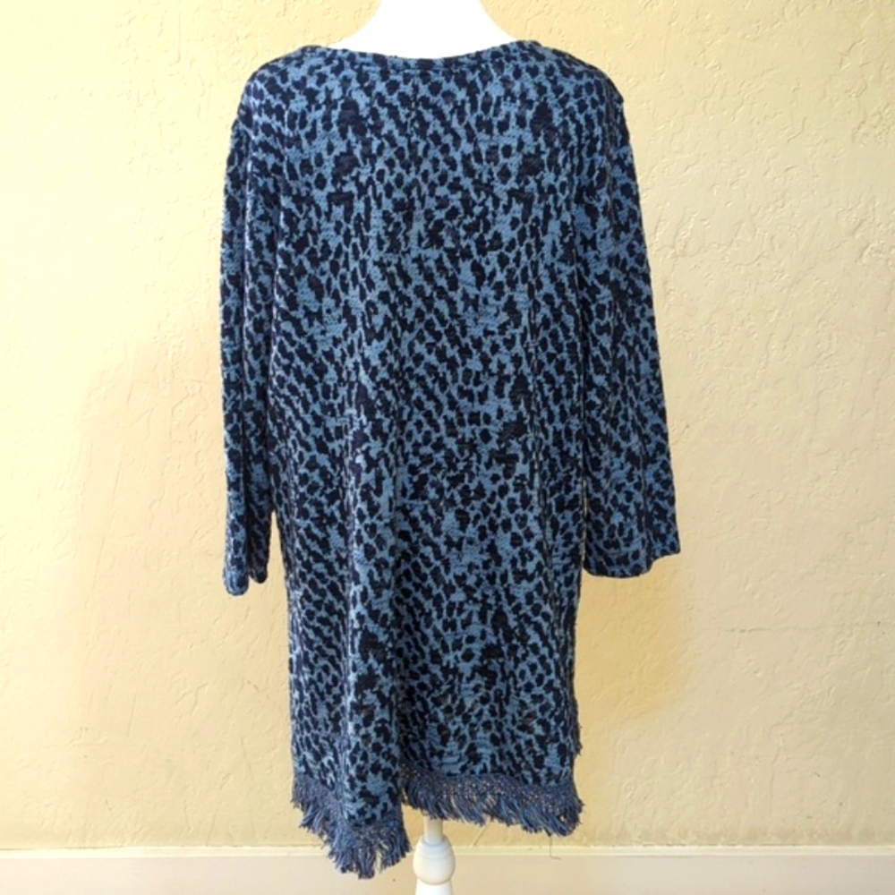 Style & Co Blue Scoop Neck Animal Print Fringed Tunic Sweater Size XXL - Picture 6 of 8